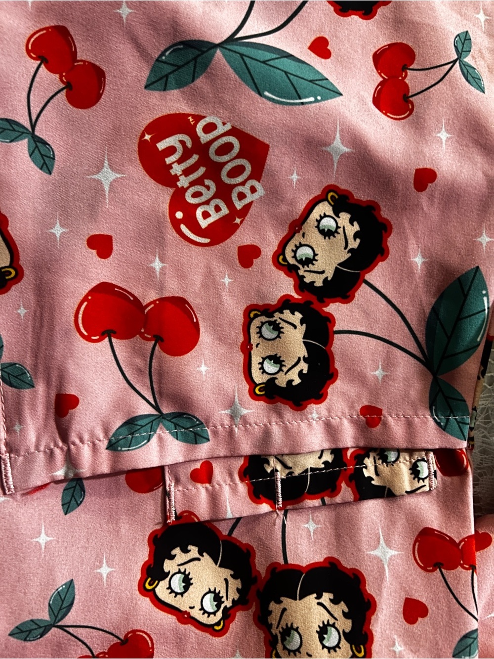 BETTY BOOP V-Neck Medical Scrub Top - Cute Cherry Print - Picture 7 of 9
